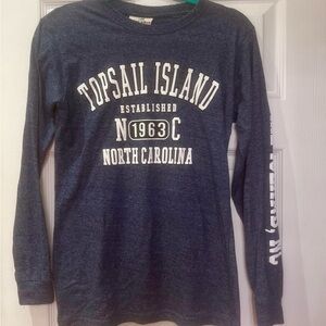Blue Long Sleeve Tee with Topsail Island Print